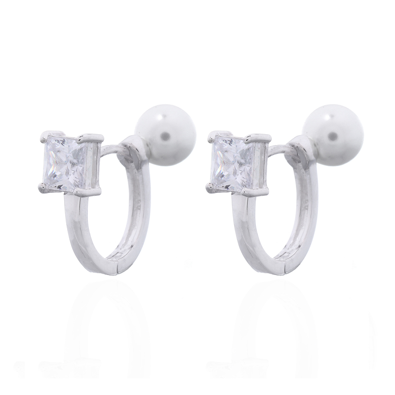 925 silver hoop earrings CZ pearl